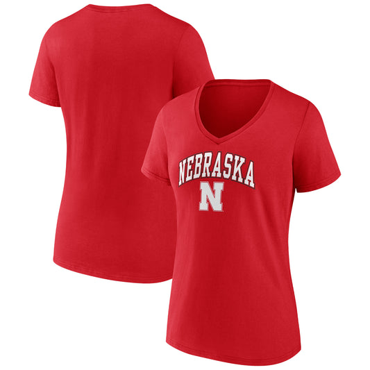 Women's Fanatics Scarlet Nebraska Huskers Evergreen Campus V-Neck T-Shirt