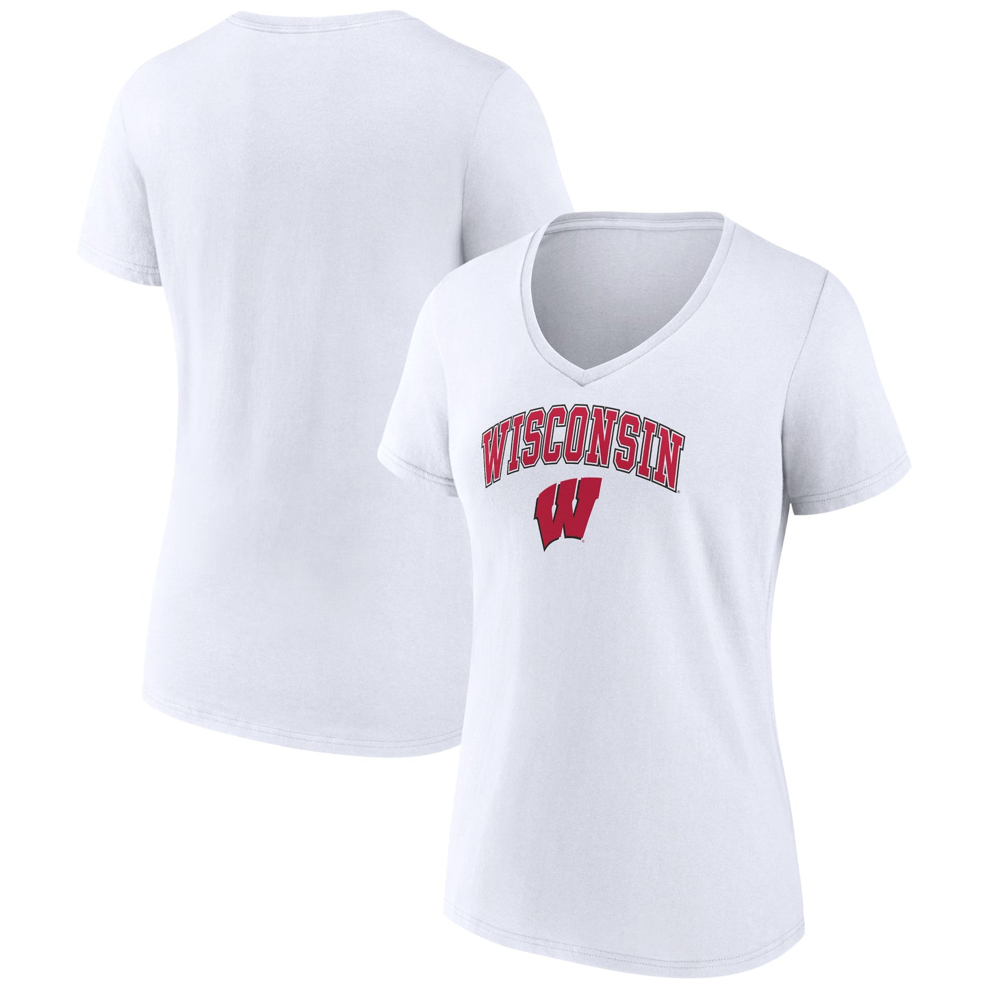 Women's Fanatics White Wisconsin Badgers Evergreen Campus V-Neck T-Shirt