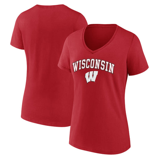 Women's Fanatics Red Wisconsin Badgers Evergreen Campus V-Neck T-Shirt