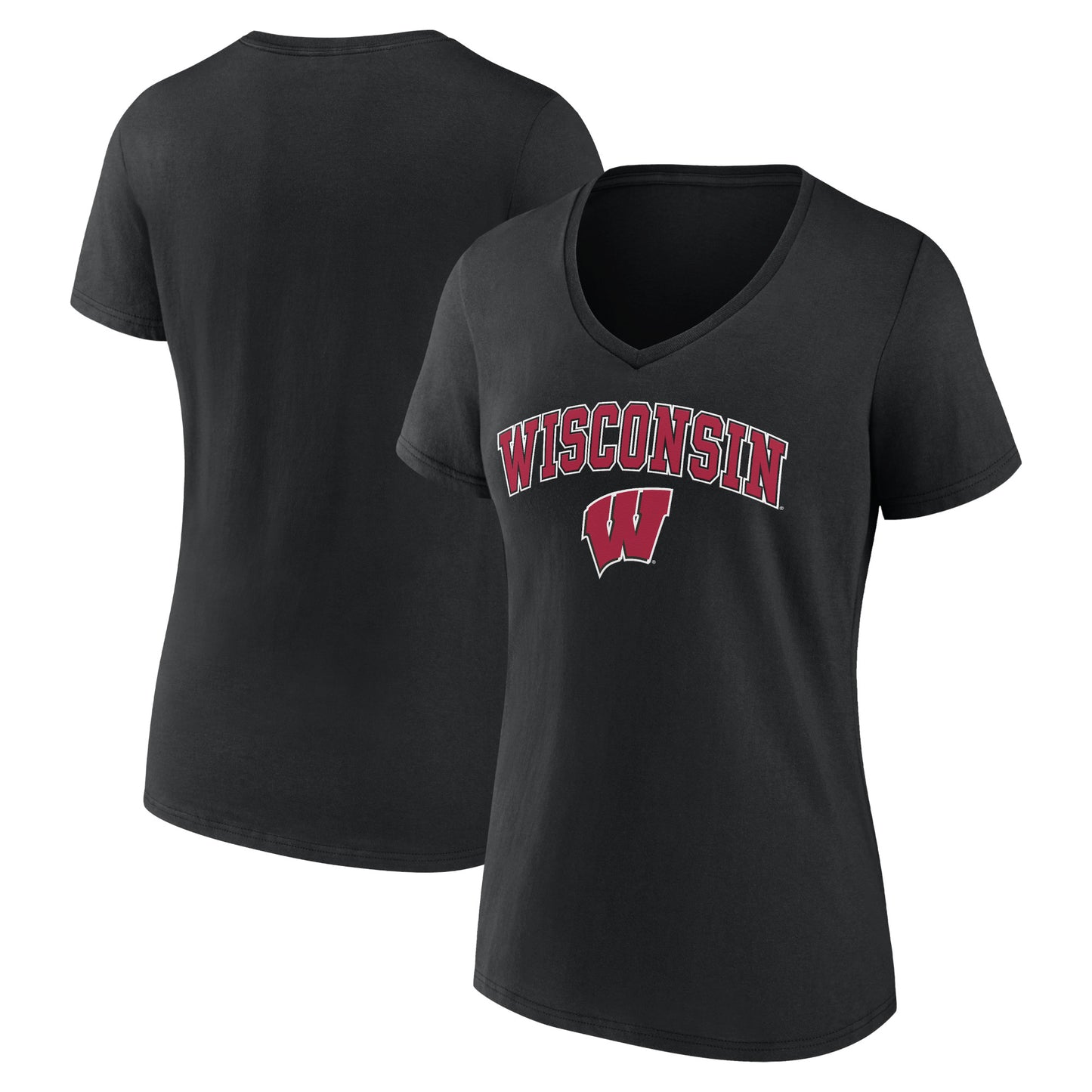 Women's Fanatics Black Wisconsin Badgers Evergreen Campus V-Neck T-Shirt