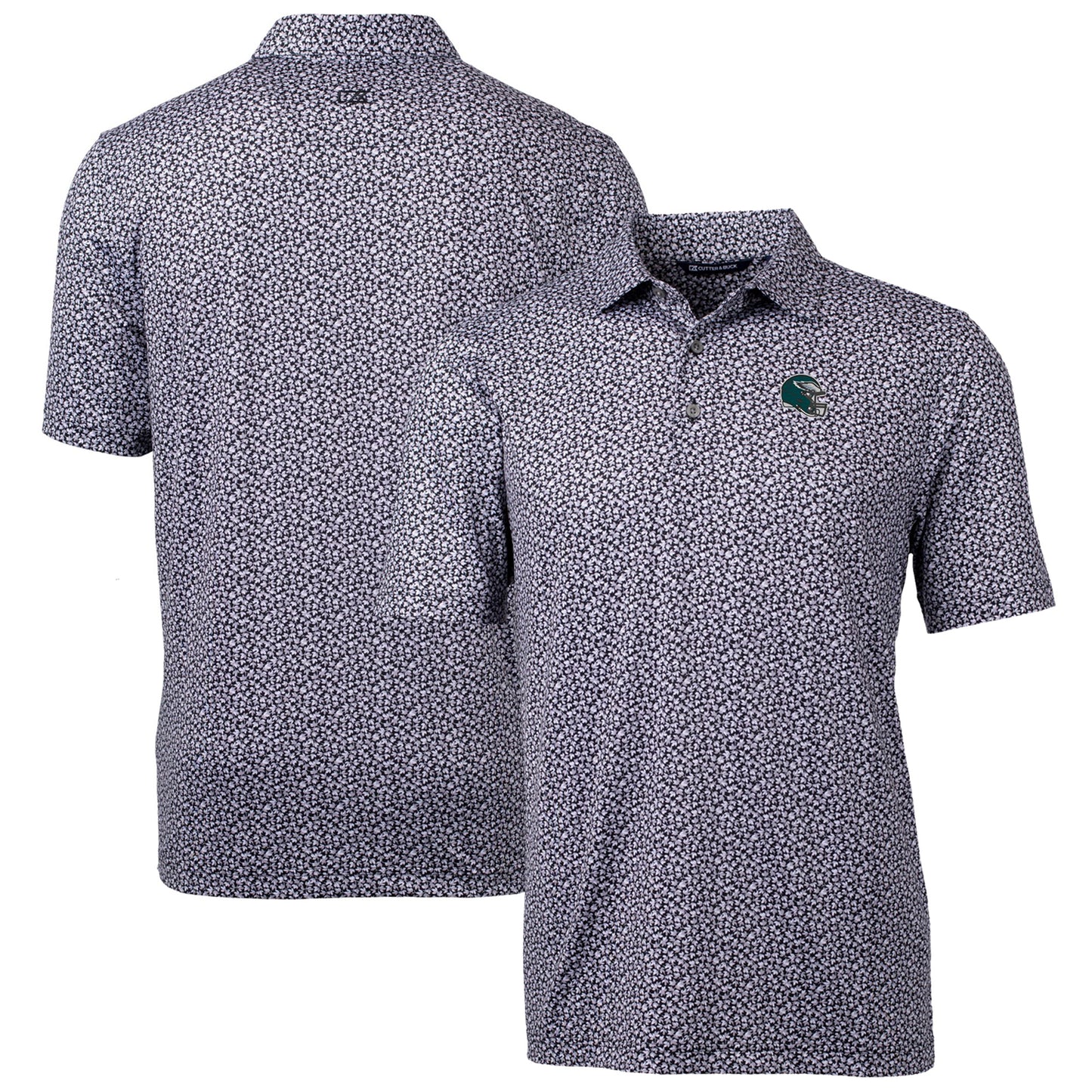 Men's Cutter & Buck  Black Philadelphia Eagles Pike Magnolia Print Stretch Polo