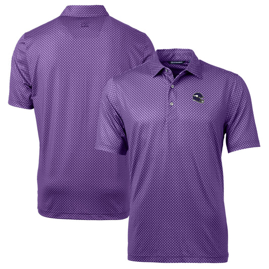 Men's Cutter & Buck  Purple Minnesota Vikings Helmet Pike Banner Print Stretch Polo