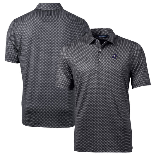 Men's Cutter & Buck  Black Minnesota Vikings Helmet Pike Banner Print Stretch Polo