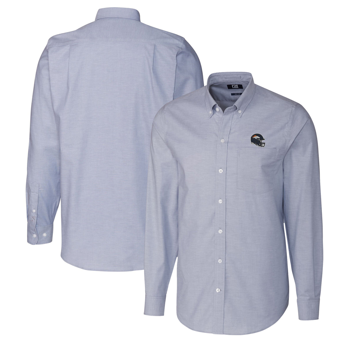 Men's Cutter & Buck  Light Blue Denver Broncos Helmet Stretch Oxford Long Sleeve Button-Down Shirt