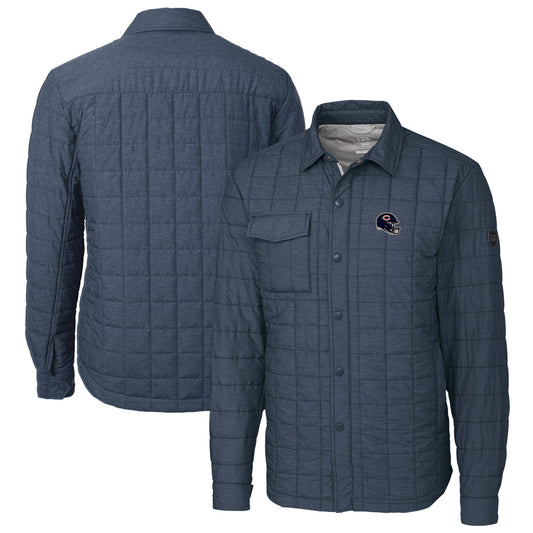 Men's Cutter & Buck  Heather Navy Chicago Bears Helmet Rainier PrimaLoft Eco Insulated Quilted Button-Up Shacket