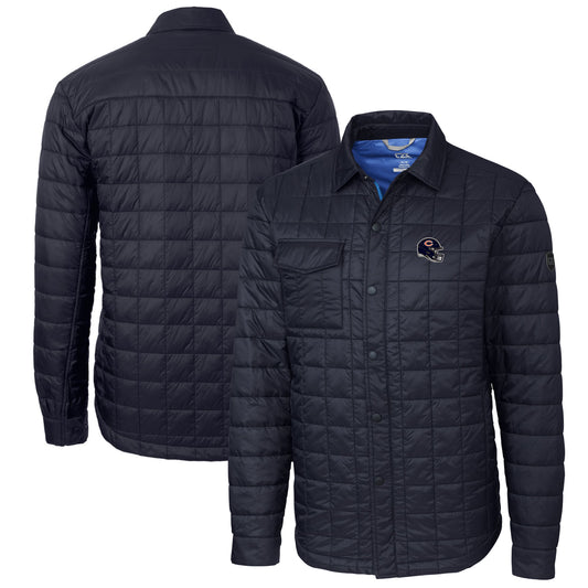 Men's Cutter & Buck  Navy Chicago Bears Helmet Rainier PrimaLoft Eco Insulated Quilted Button-Up Shacket