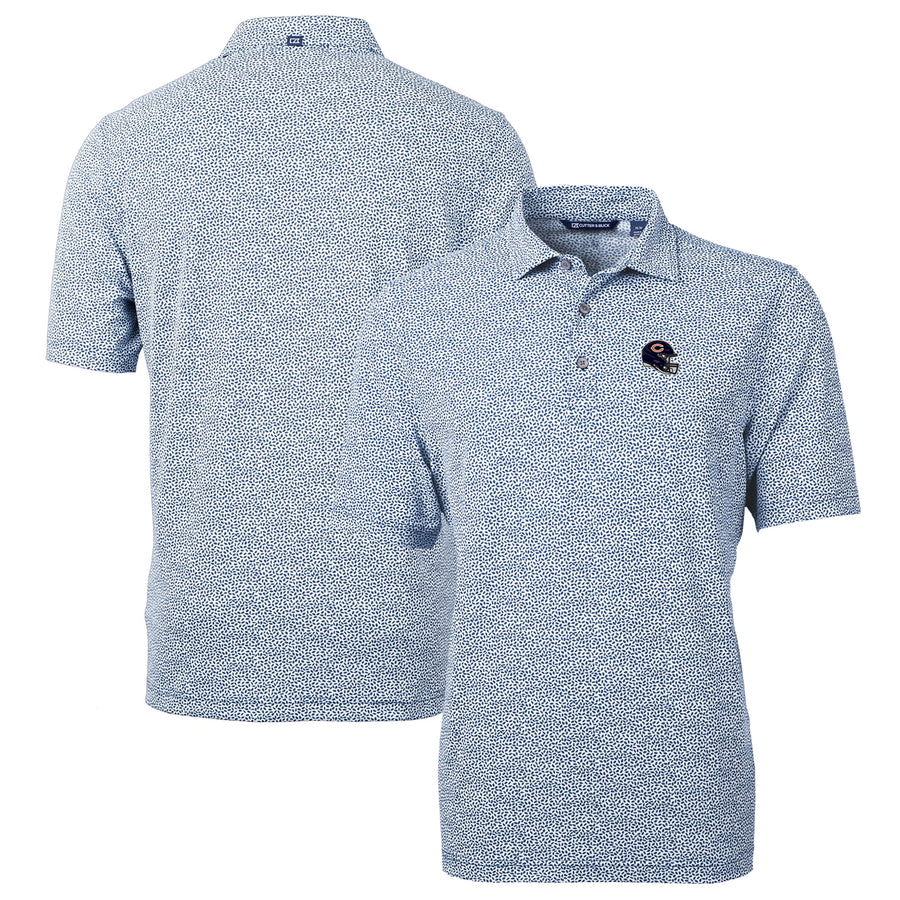 Men's Cutter & Buck  Navy Chicago Bears Helmet Virtue Eco Pique Botanical Print Recycled Polo