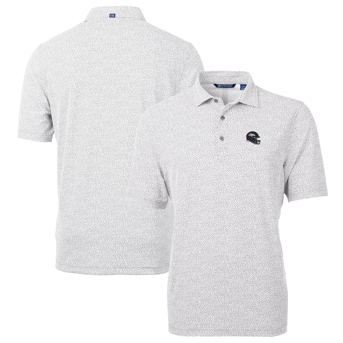 Men's Cutter & Buck  Gray Denver Broncos Helmet Virtue Eco Pique Botanical Print Recycled Polo