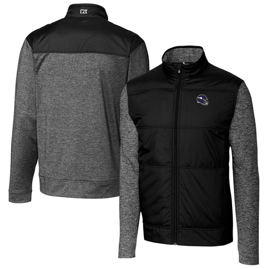 Men's Cutter & Buck  Black Minnesota Vikings Helmet Stealth Hybrid Quilted Full-Zip Windbreaker Jacket