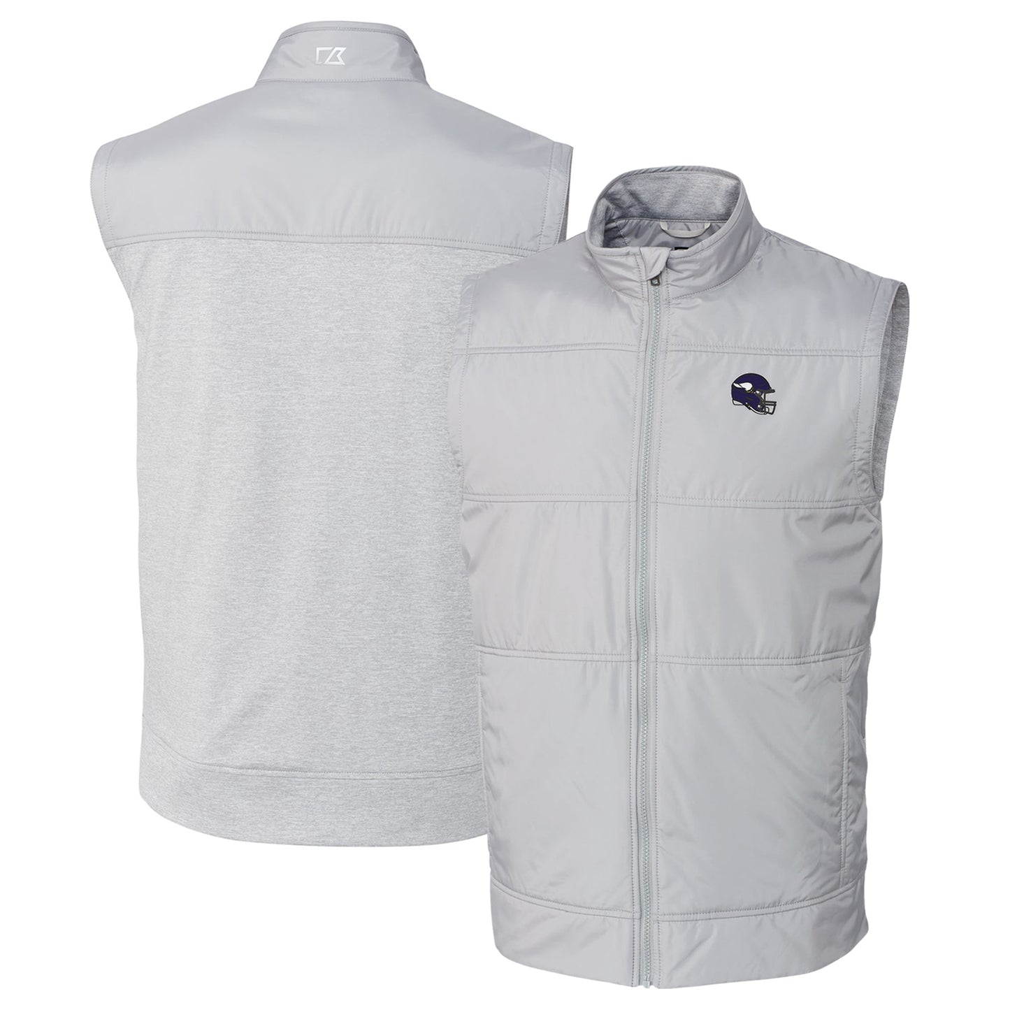 Men's Cutter & Buck  Silver Minnesota Vikings Helmet Stealth Hybrid Quilted Windbreaker Full-Zip Vest