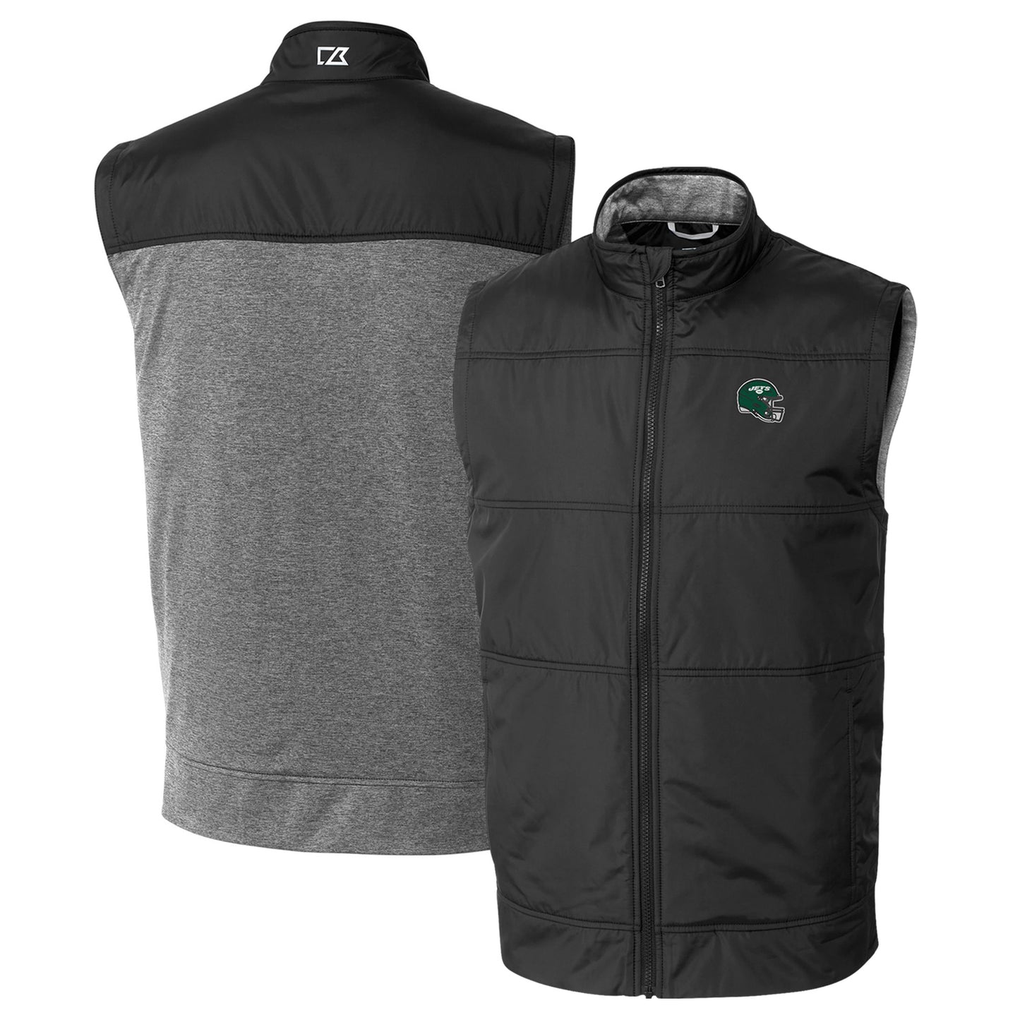 Men's Cutter & Buck  Black New York Jets Helmet Stealth Hybrid Quilted Windbreaker Full-Zip Vest