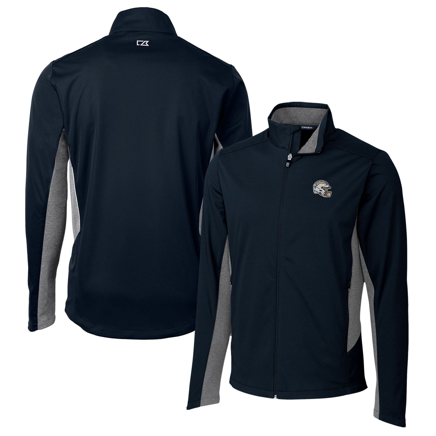 Men's Cutter & Buck  Navy Los Angeles Chargers Helmet Navigate Softshell Full-Zip Jacket