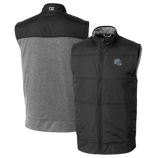 Men's Cutter & Buck  Black Detroit Lions Helmet Stealth Hybrid Quilted Windbreaker Full-Zip Vest