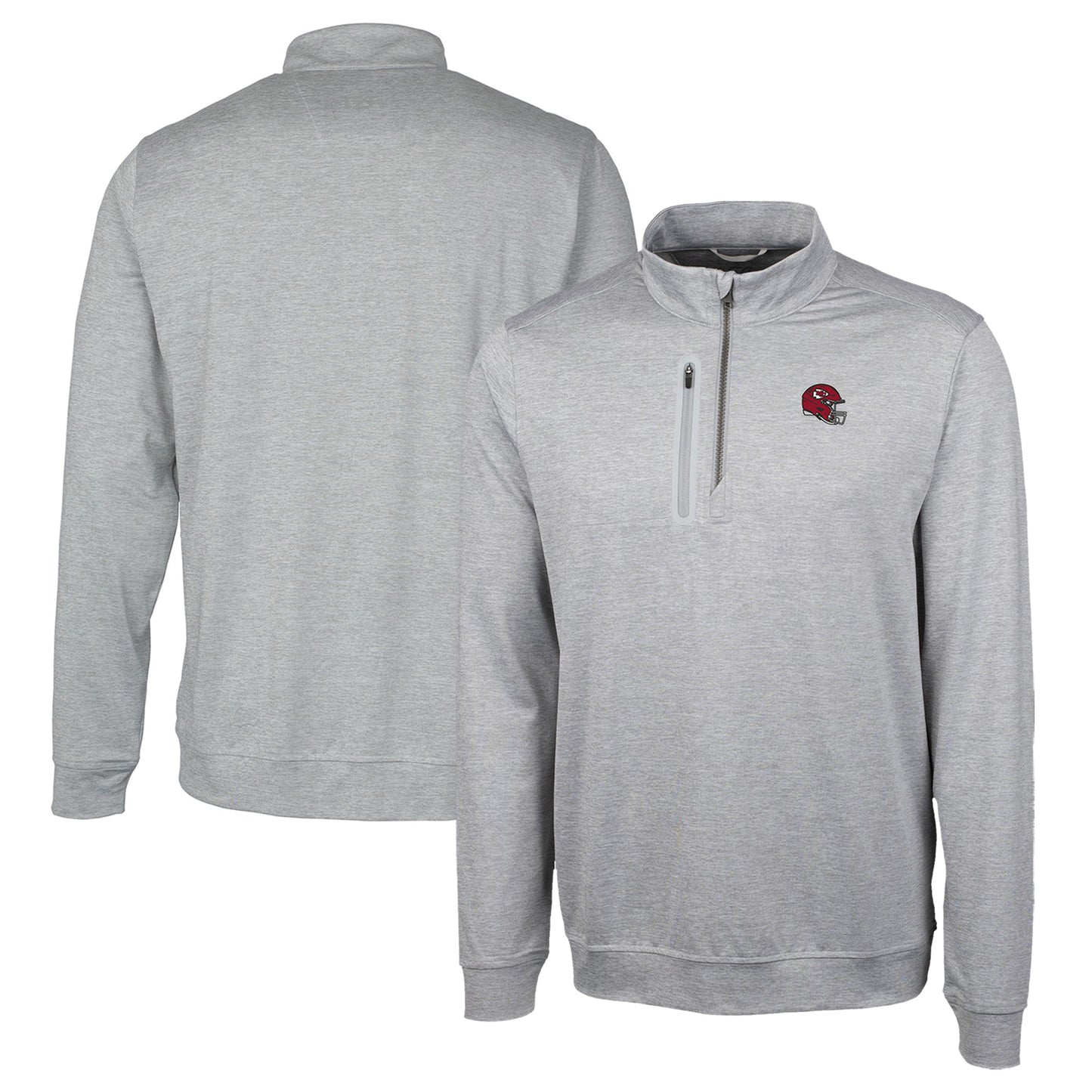 Men's Cutter & Buck  Silver Kansas City Chiefs Helmet Stealth Heathered Quarter-Zip Pullover Top