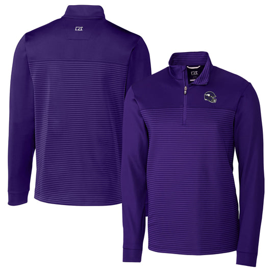 Men's Cutter & Buck  Purple Minnesota Vikings Traverse Stripe Stretch Quarter-Zip Pullover Top