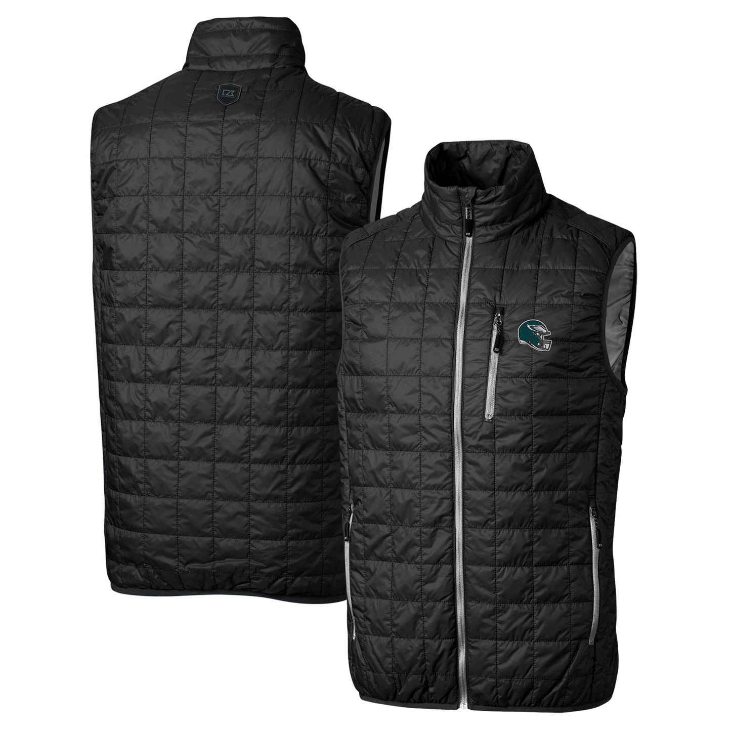 Men's Cutter & Buck  Black Philadelphia Eagles Helmet Rainier PrimaLoft Eco Insulated Full-Zip Puffer Vest