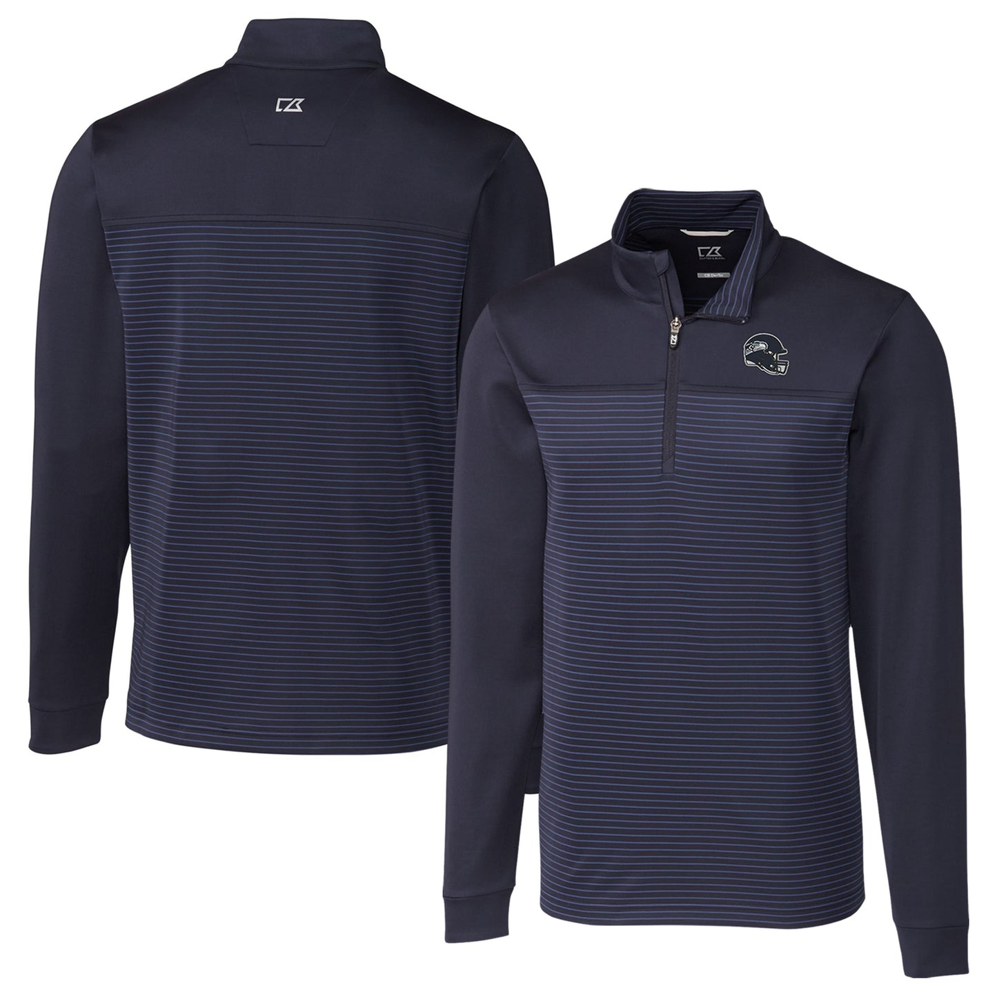 Men's Cutter & Buck  Navy Seattle Seahawks Traverse Stripe Stretch Quarter-Zip Pullover Top