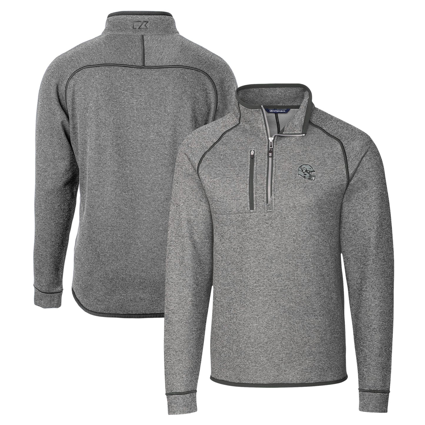 Men's Cutter & Buck  Silver Las Vegas Raiders Helmet Mainsail Sweater-Knit Half-Zip Pullover Jacket