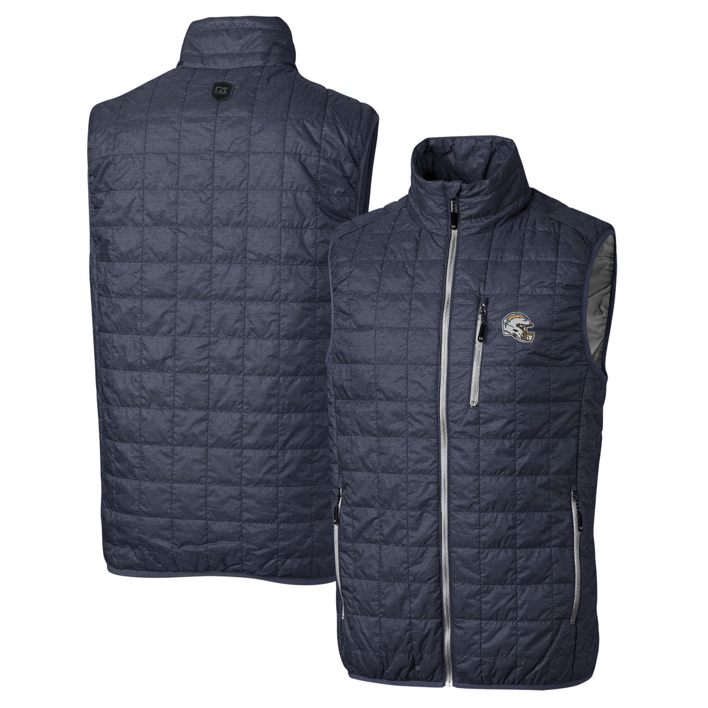 Men's Cutter & Buck  Charcoal Los Angeles Chargers Helmet Rainier PrimaLoft Eco Insulated Full-Zip Puffer Vest