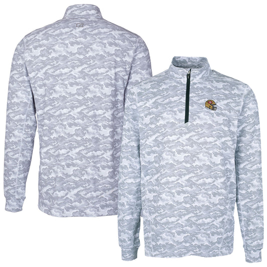 Men's Cutter & Buck  Charcoal San Francisco 49ers Helmet Traverse Camo Print Stretch Quarter-Zip Pullover Top