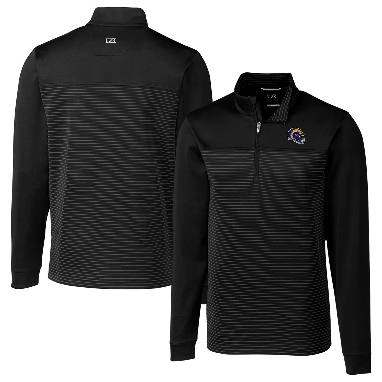 Men's Cutter & Buck  Black Los Angeles Rams Traverse Stripe Stretch Quarter-Zip Pullover Top