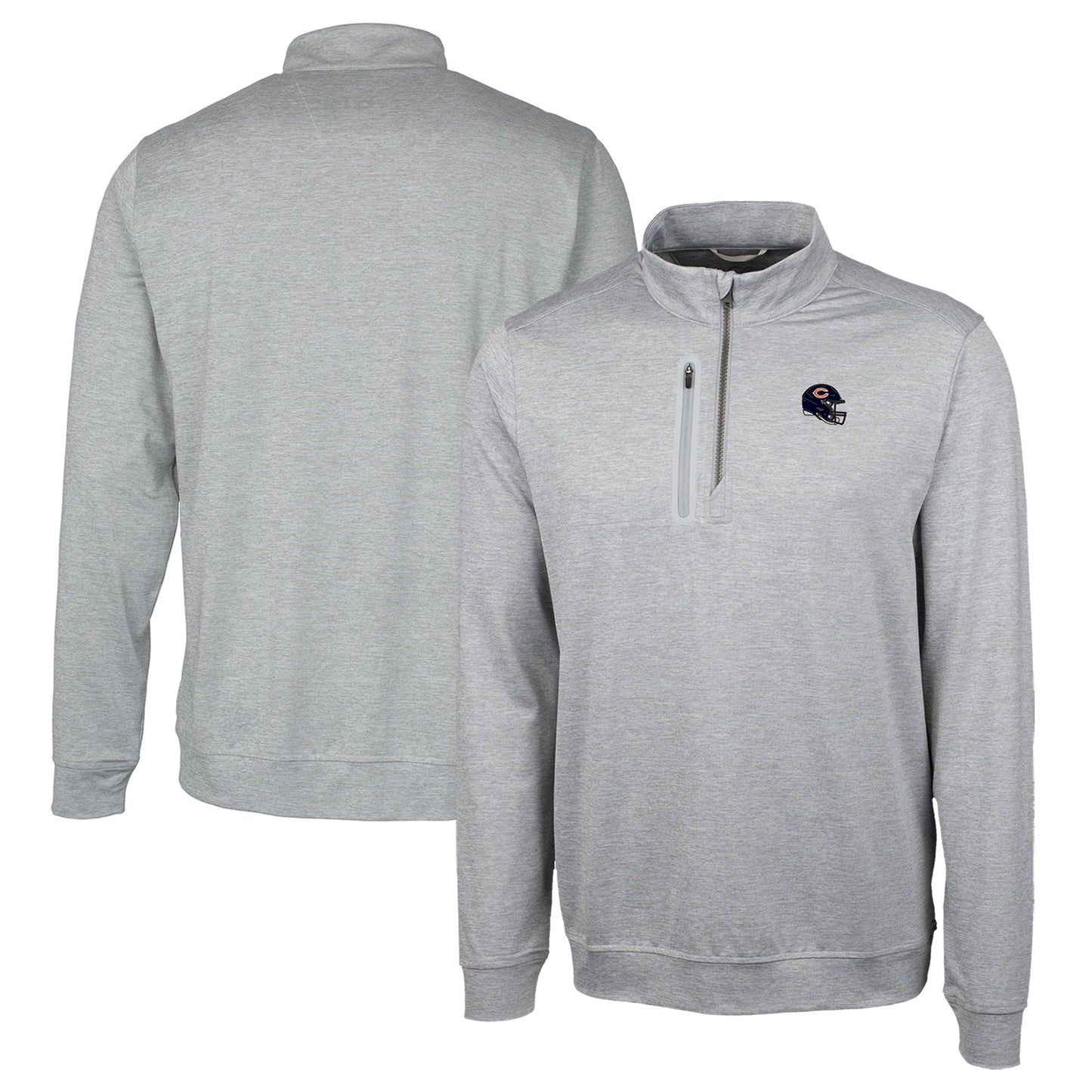 Men's Cutter & Buck  Silver Chicago Bears Helmet Stealth Heathered Quarter-Zip Pullover Top