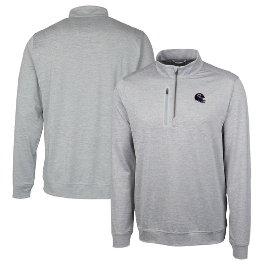 Men's Cutter & Buck  Silver Chicago Bears Helmet Stealth Heathered Quarter-Zip Pullover Top