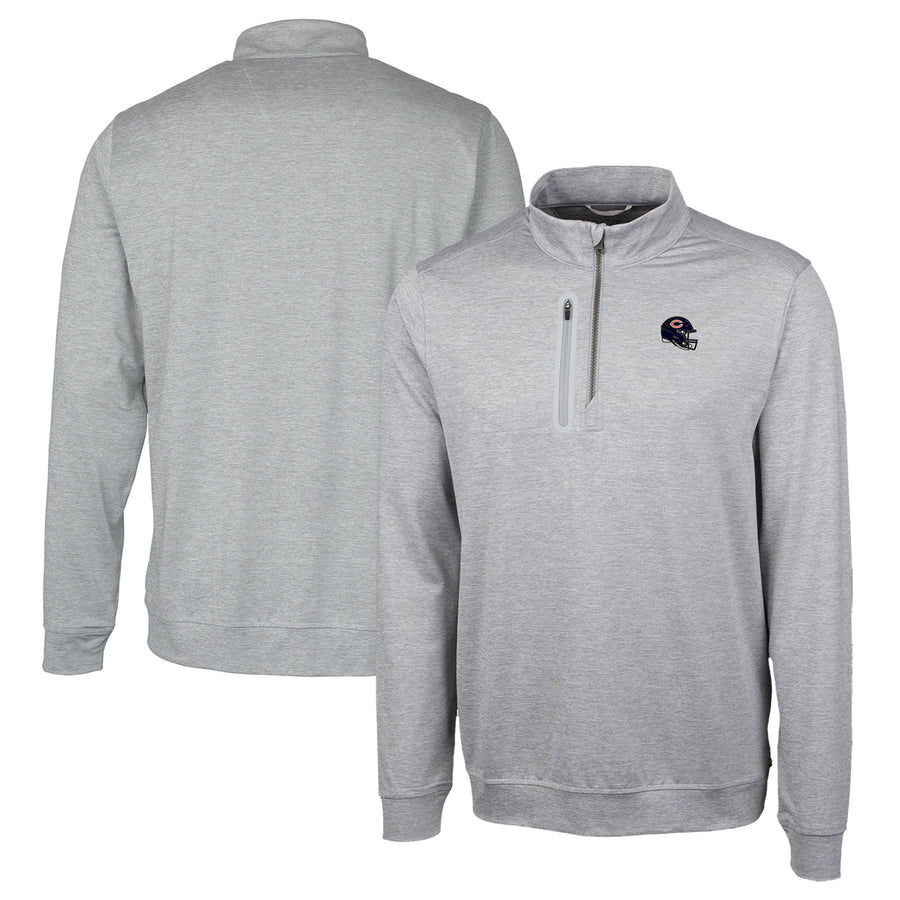 Men's Cutter & Buck  Silver Chicago Bears Helmet Stealth Heathered Quarter-Zip Pullover Top