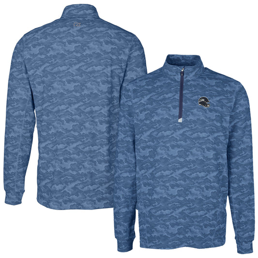 Men's Cutter & Buck  Navy Seattle Seahawks Helmet Traverse Camo Print Stretch Quarter-Zip Pullover Top