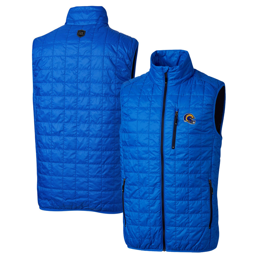 Men's Cutter & Buck  Royal Los Angeles Rams Helmet Rainier PrimaLoft Eco Insulated Full-Zip Puffer Vest