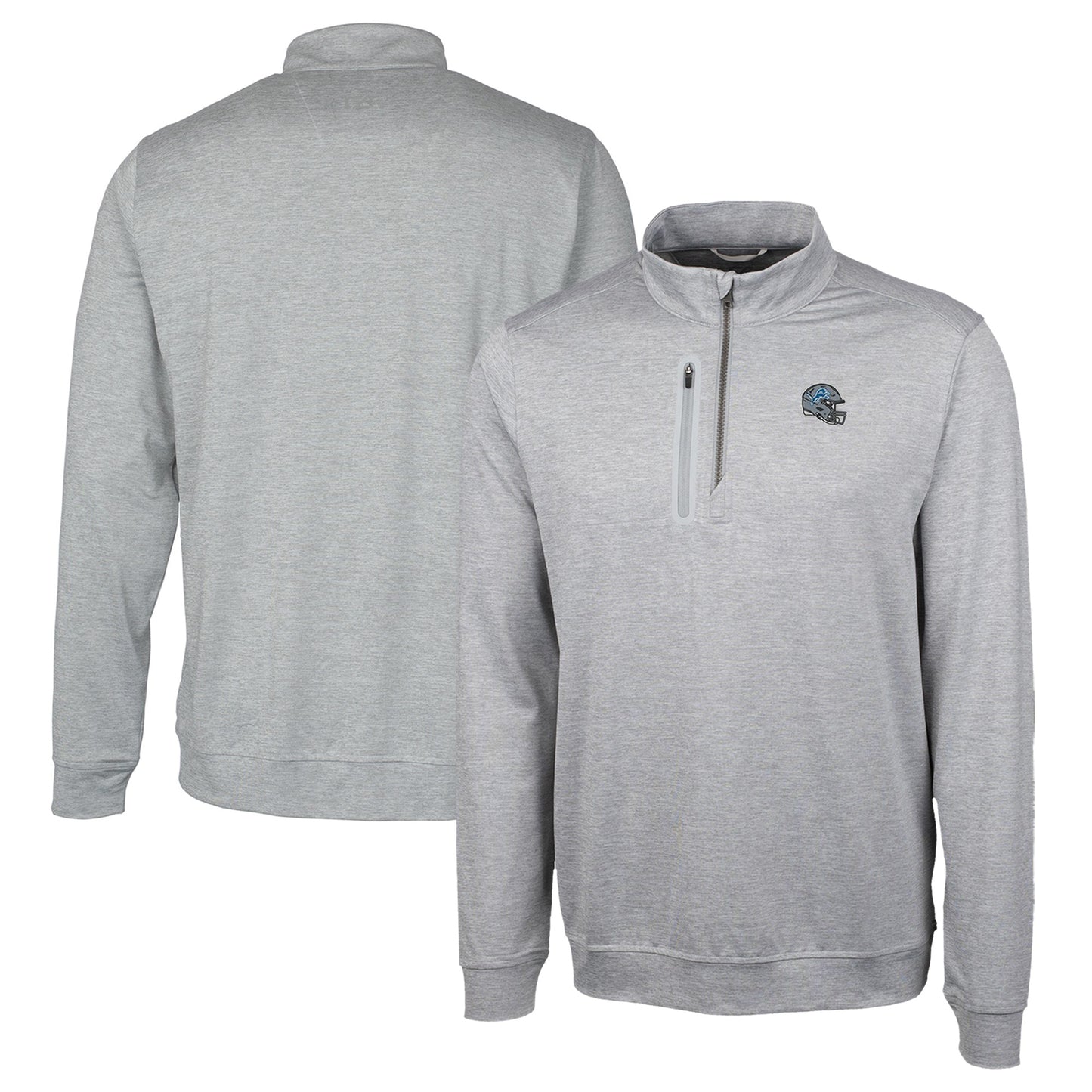 Men's Cutter & Buck  Silver Detroit Lions Helmet Stealth Heathered Quarter-Zip Pullover Top