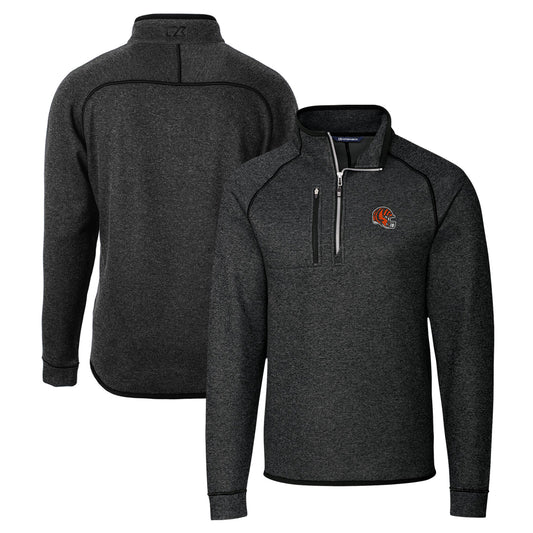 Men's Cutter & Buck  Charcoal Cincinnati Bengals Helmet Mainsail Sweater-Knit Half-Zip Pullover Jacket