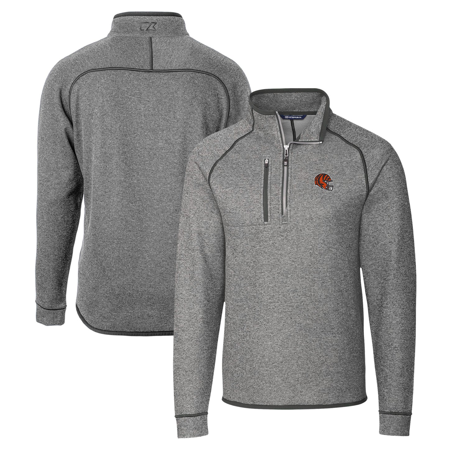 Men's Cutter & Buck  Silver Cincinnati Bengals Helmet Mainsail Sweater-Knit Half-Zip Pullover Jacket