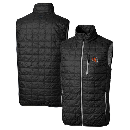 Men's Cutter & Buck  Black Cincinnati Bengals Helmet Rainier PrimaLoft Eco Insulated Full-Zip Puffer Vest