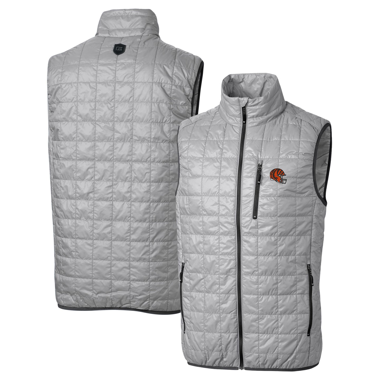 Men's Cutter & Buck  Silver Cincinnati Bengals Helmet Rainier PrimaLoft Eco Insulated Full-Zip Puffer Vest