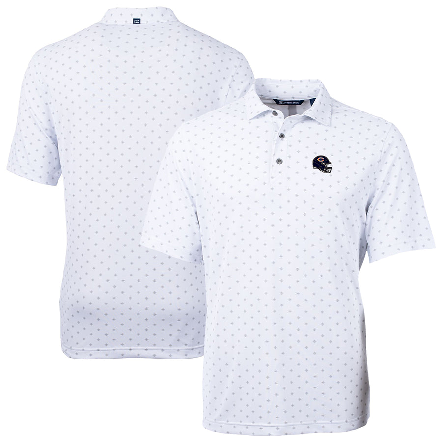 Men's Cutter & Buck  White Chicago Bears Helmet Virtue Eco Pique Tile Print Recycled Polo