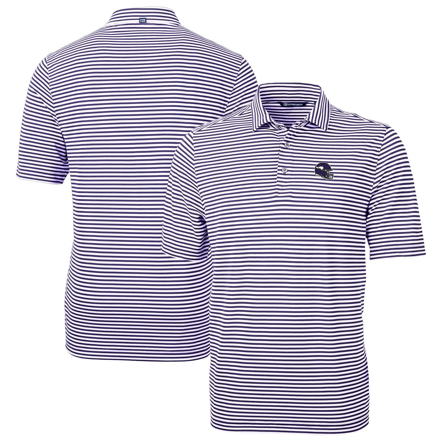 Men's Cutter & Buck  Purple Minnesota Vikings Helmet Virtue Eco Pique Stripe Recycled Polo