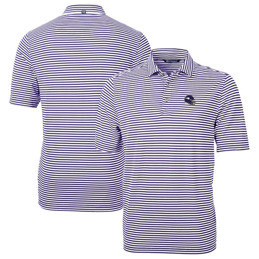 Men's Cutter & Buck  Purple Minnesota Vikings Helmet Virtue Eco Pique Stripe Recycled Polo