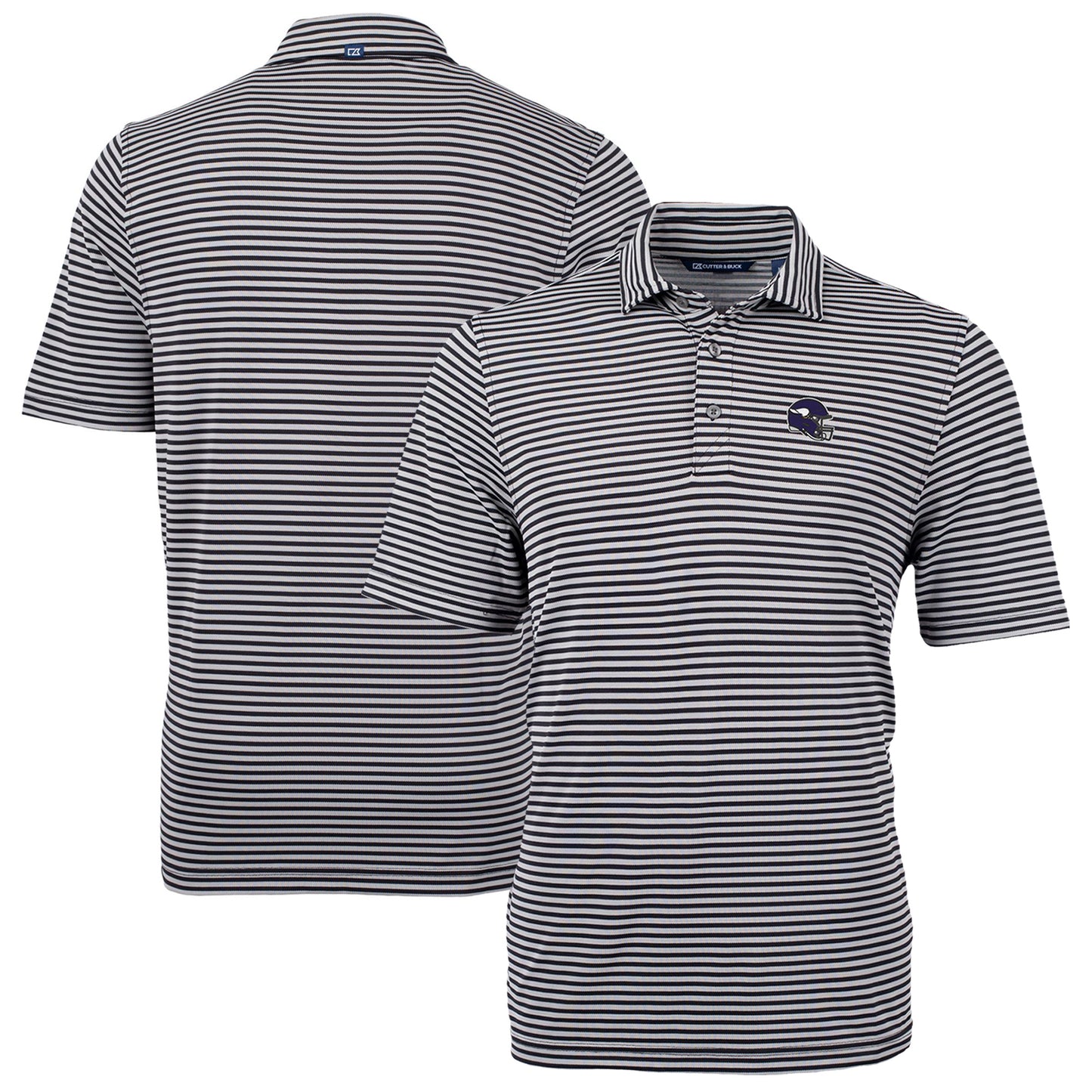 Men's Cutter & Buck  Black Minnesota Vikings Helmet Virtue Eco Pique Stripe Recycled Polo