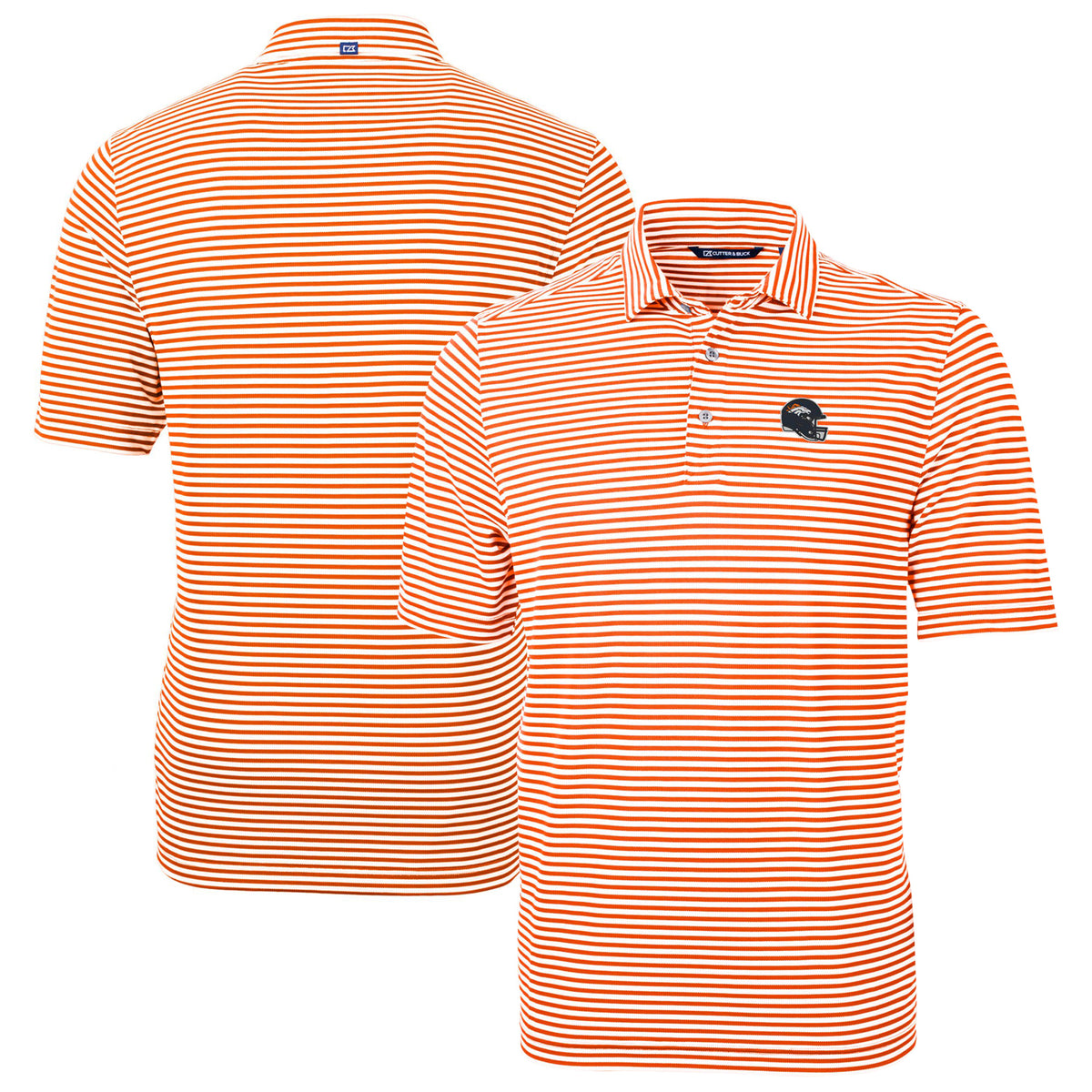 Men's Cutter & Buck  Orange Denver Broncos Helmet Virtue Eco Pique Stripe Recycled Polo