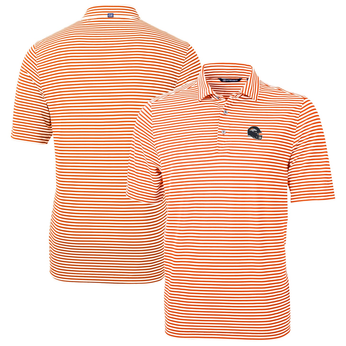 Men's Cutter & Buck  Orange Denver Broncos Helmet Virtue Eco Pique Stripe Recycled Polo