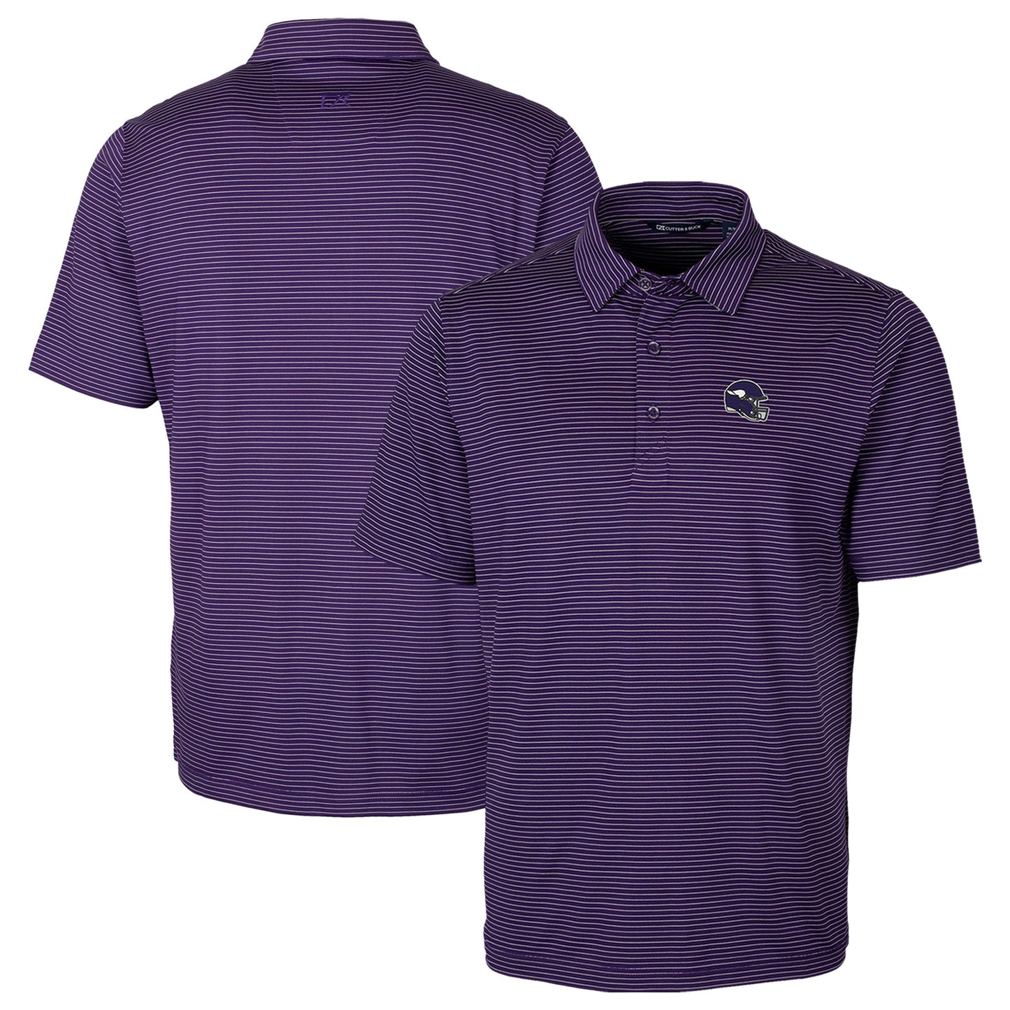 Men's Cutter & Buck  Purple Minnesota Vikings Helmet Forge Pencil Stripe Stretch Polo