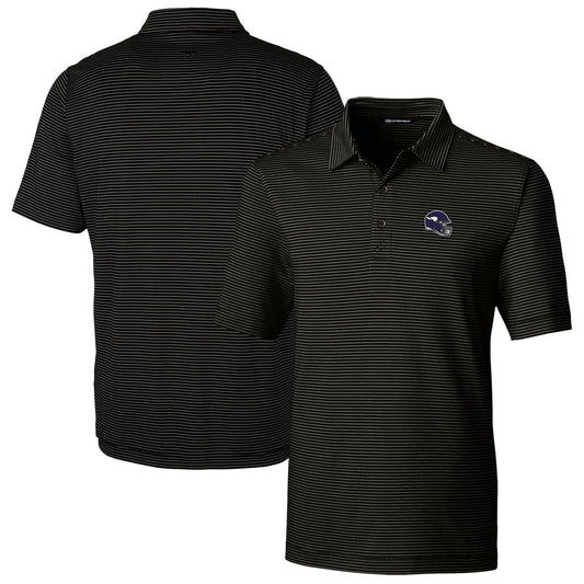 Men's Cutter & Buck  Black Minnesota Vikings Helmet Forge Pencil Stripe Stretch Polo