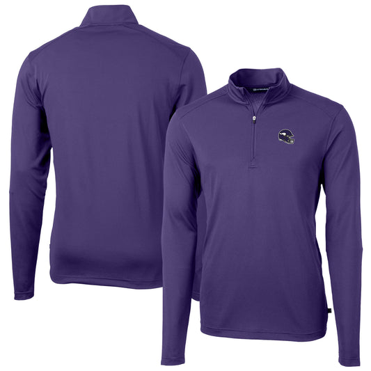 Men's Cutter & Buck  Purple Minnesota Vikings Helmet Virtue Eco Pique Recycled Quarter-Zip Pullover Top