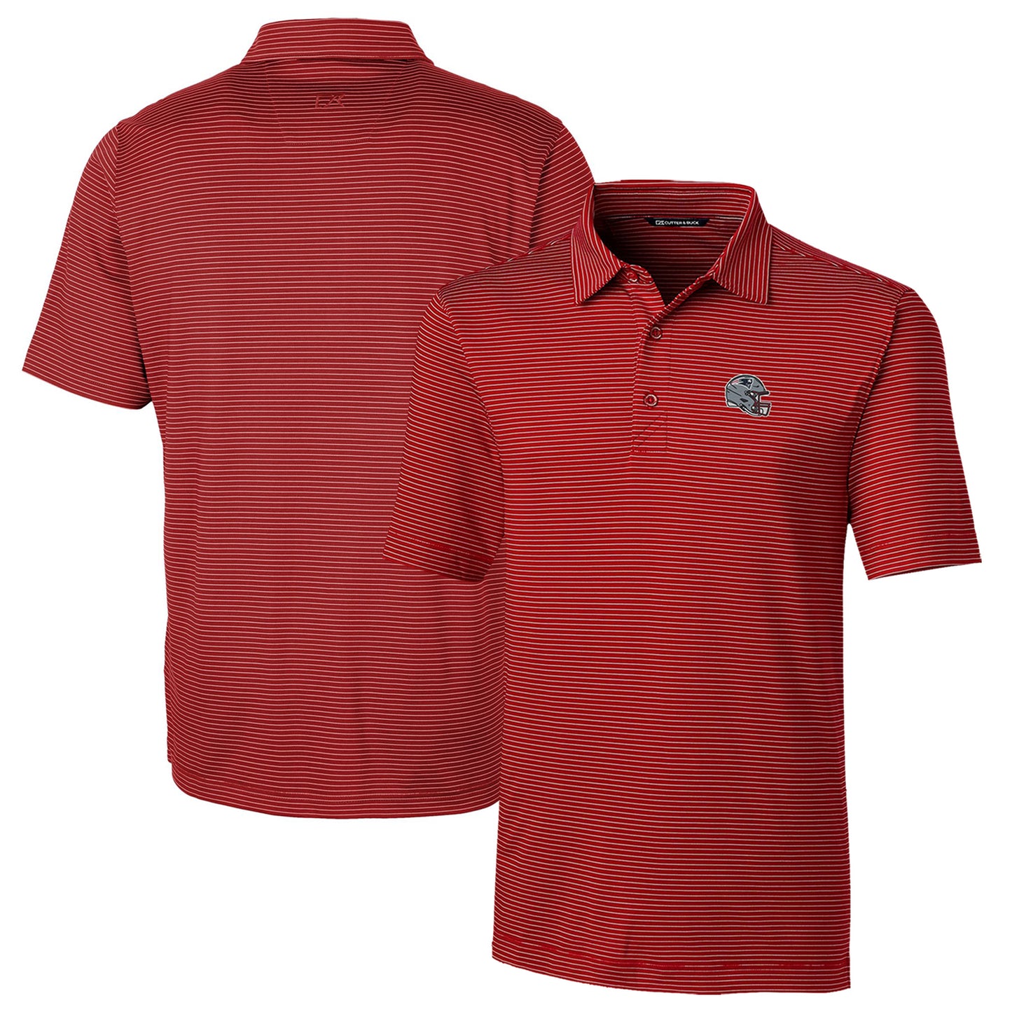 Men's Cutter & Buck  Red New England Patriots Helmet Forge Pencil Stripe Stretch Polo