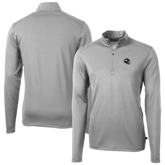 Men's Cutter & Buck  Silver Minnesota Vikings Helmet Virtue Eco Pique Recycled Quarter-Zip Pullover Top