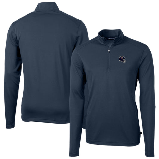 Men's Cutter & Buck  Navy Chicago Bears Helmet Virtue Eco Pique Recycled Quarter-Zip Pullover Top