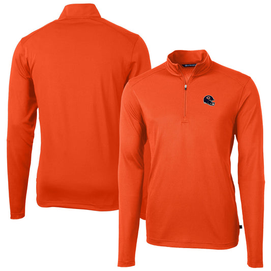 Men's Cutter & Buck  Orange Chicago Bears Helmet Virtue Eco Pique Recycled Quarter-Zip Pullover Top