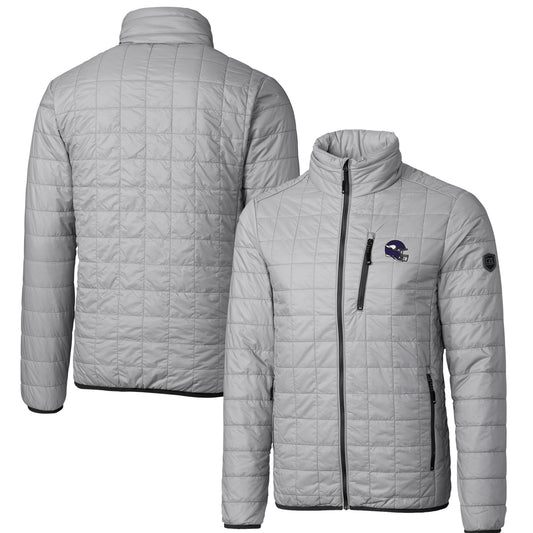 Men's Cutter & Buck  Silver Minnesota Vikings Helmet Rainier PrimaLoft Eco Insulated Full-Zip Puffer Jacket