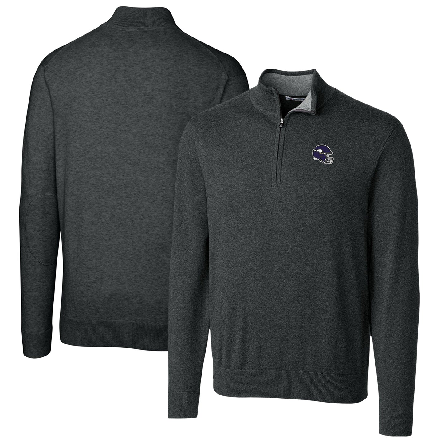 Men's Cutter & Buck  Charcoal Minnesota Vikings Helmet Lakemont Tri-Blend Quarter-Zip Pullover Sweater